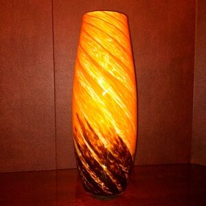 Vinatge Hand-blown Art Glass Orange  Brown Case White Inner Glass 13.50 in. Tall